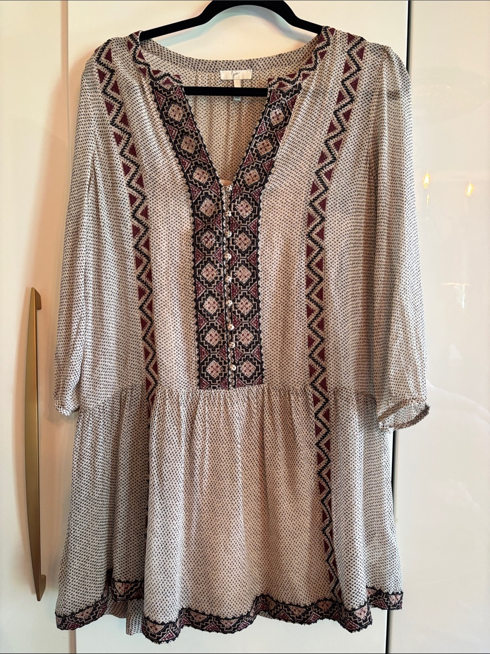Joie Cream Tunic with Cream & Black Geometric Trim…Could also be a cute a dress!